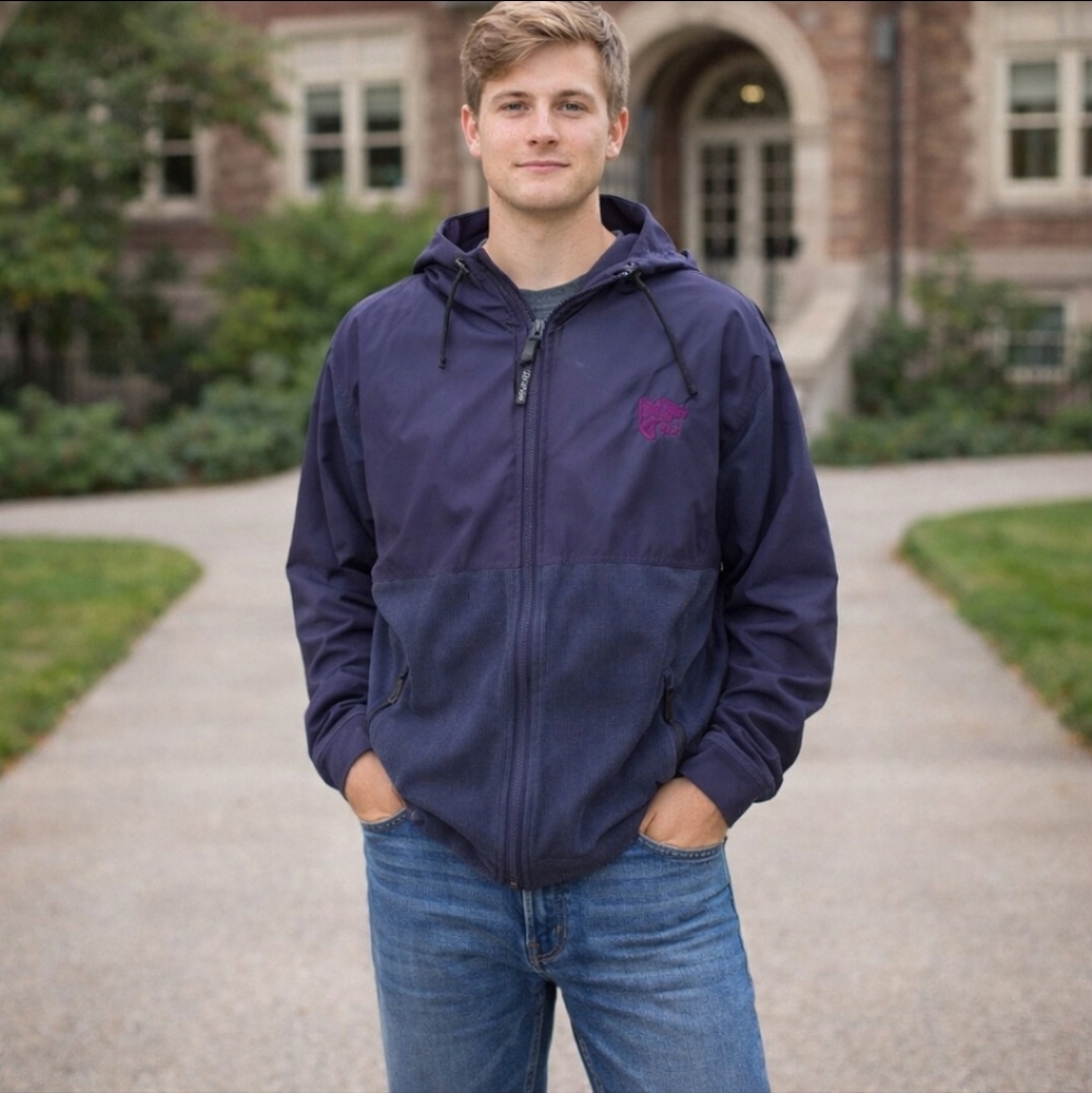 Gear purple fleece/ nylon hooded K State zip front jacket unisex sz XL Men's L
